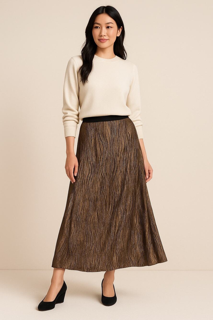 Hunter Bell NY Metallic Pleated Skirt Brown Bronze Gold Size 4 maxi long length